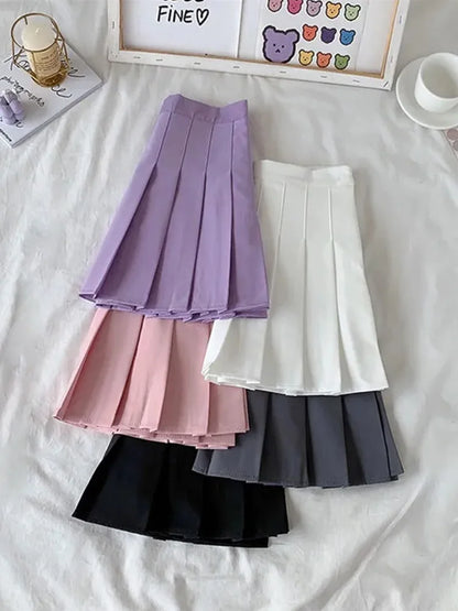 New Black Skirt Female Summer High Waist Gothic Anti-glare A-line Pleated Skirt Short Skirt Purple Ins Tide Ulzzang Skirt