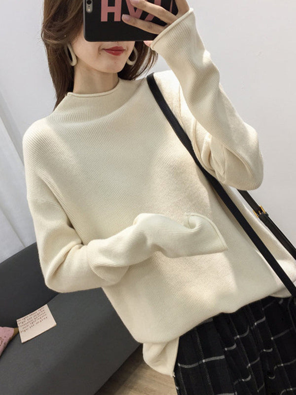 Purple Half Turtleneck Long Sleeve Sweater An1049