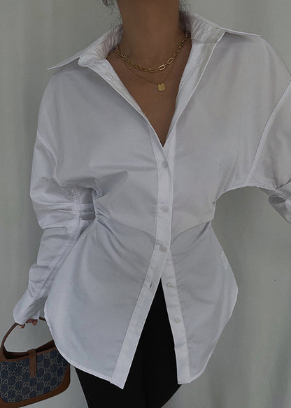 Blouse Cinched Cotton White Spring Tops