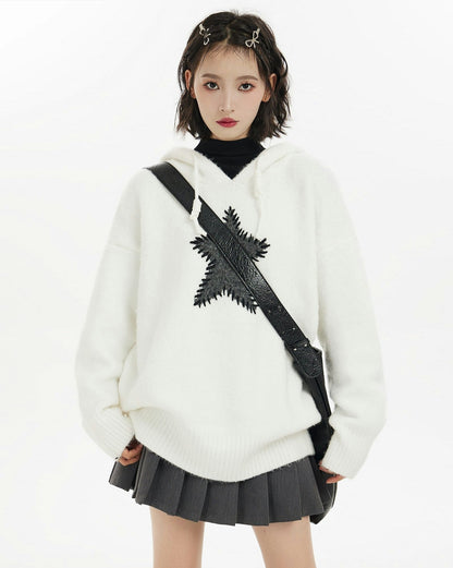 Oversized Star Patch Knit Sweater
