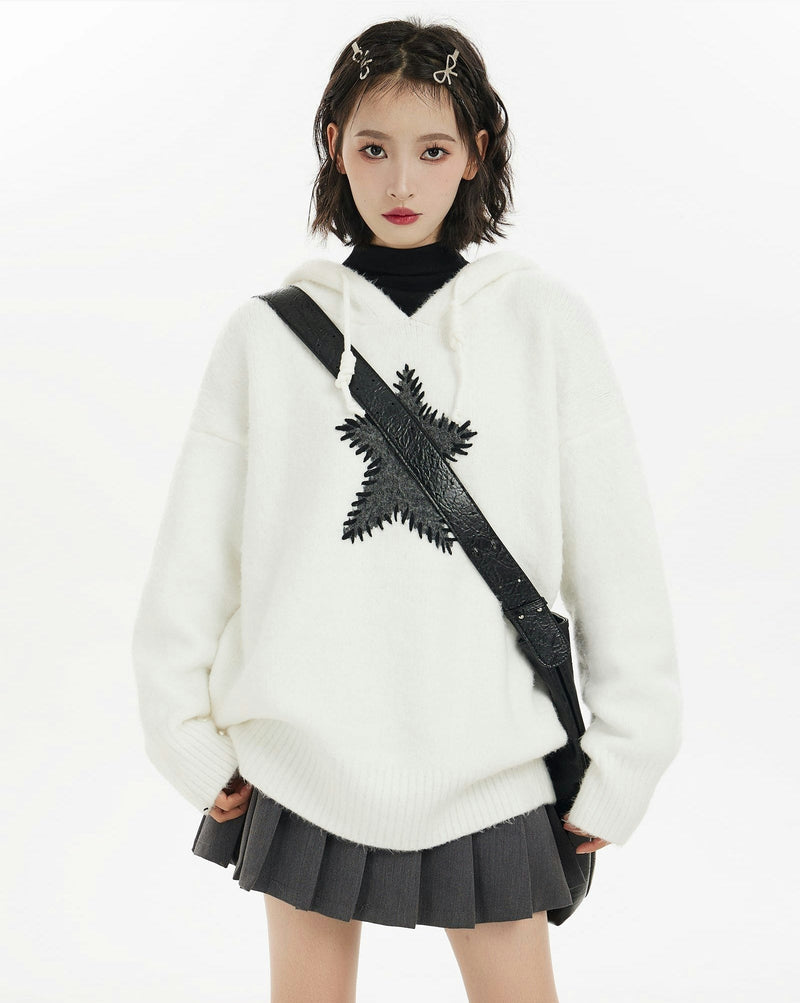 Oversized Star Patch Knit Sweater