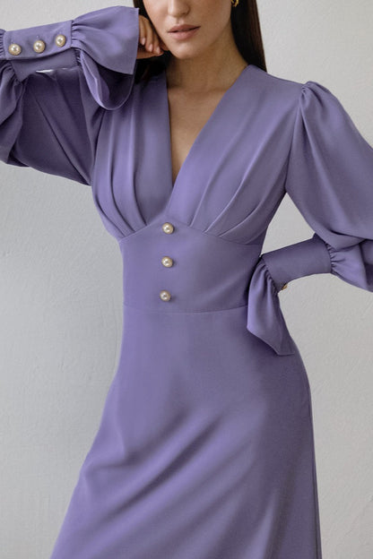 Lantern Sleeve V-neck Bodycon Maxi Dress