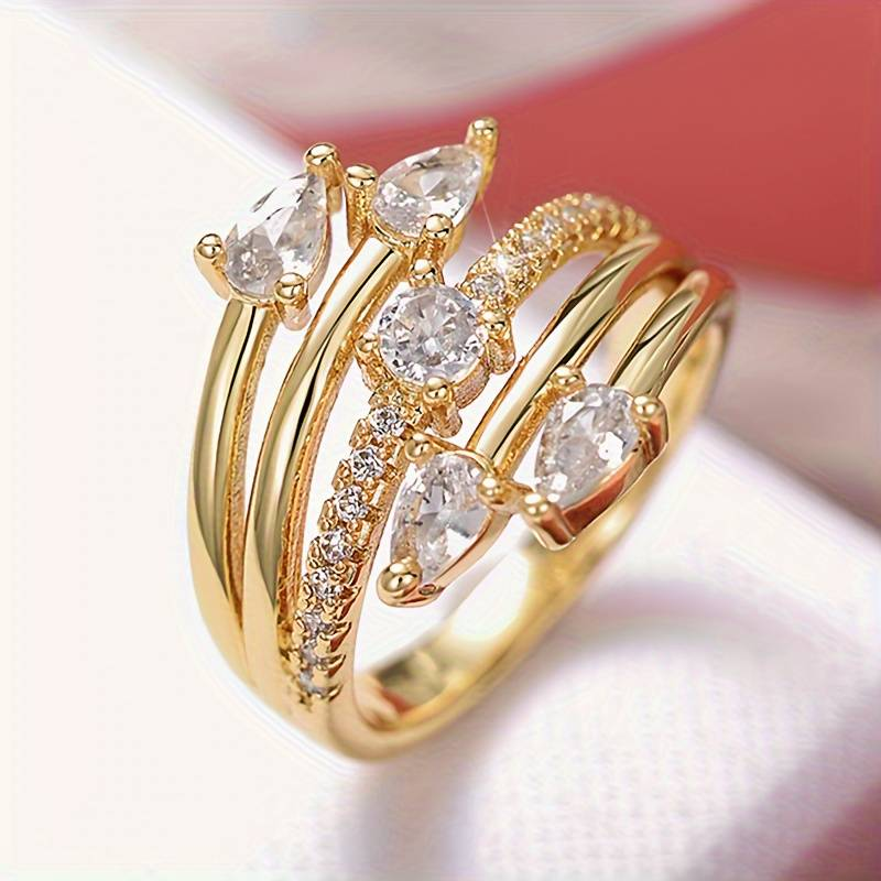Sparkling Open Layered Ring
