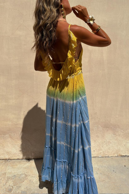 Gold Lurex Tie-dye Maxi Dress
