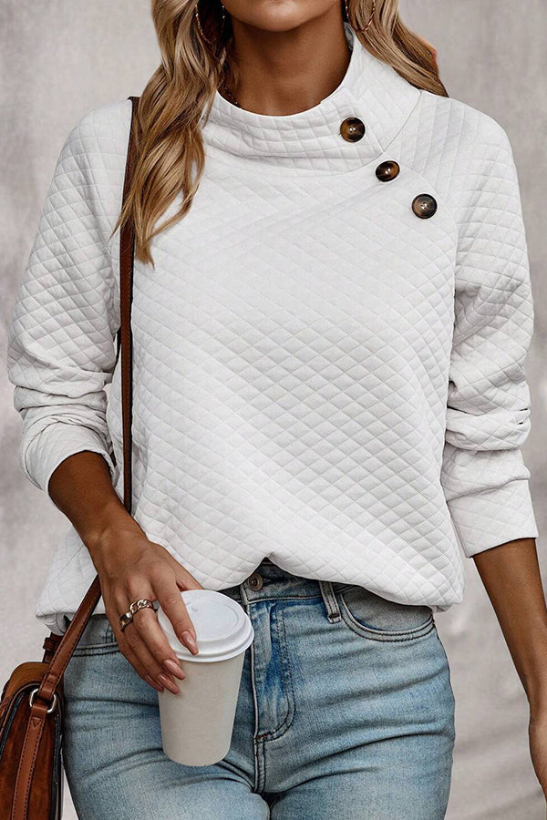 Color Plaid Turtleneck Button Sweatshirt