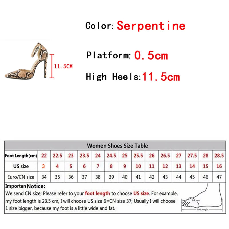 Snake Print Pointed Toe Stripper Heels Pumps Sandals Ankle Buckle Strap Stilettos Party Prom Shoes Lady