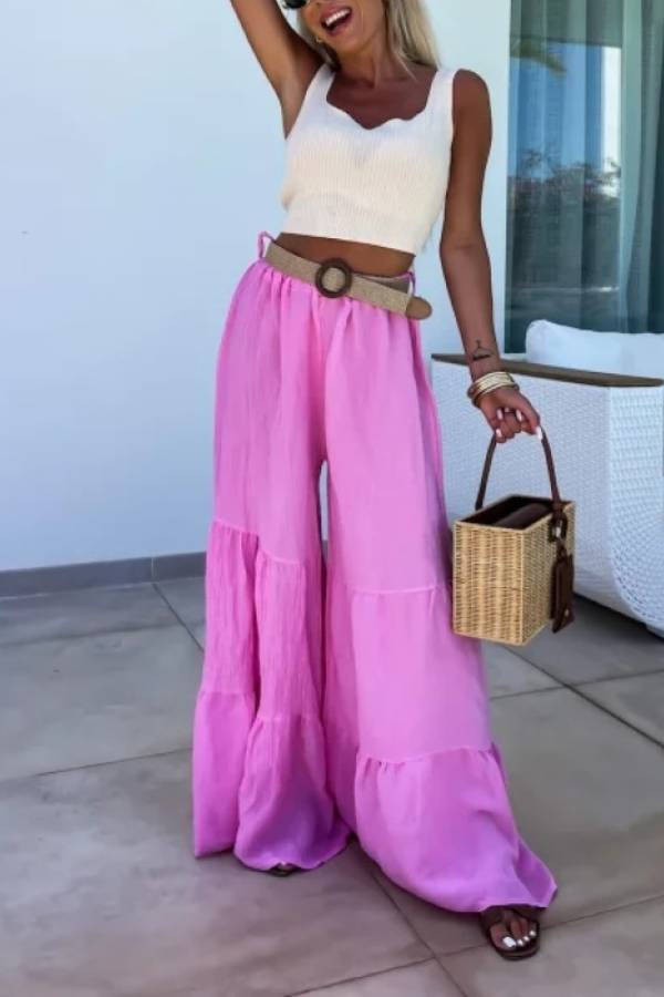 Elastic Pants High Waisted Flared Pants