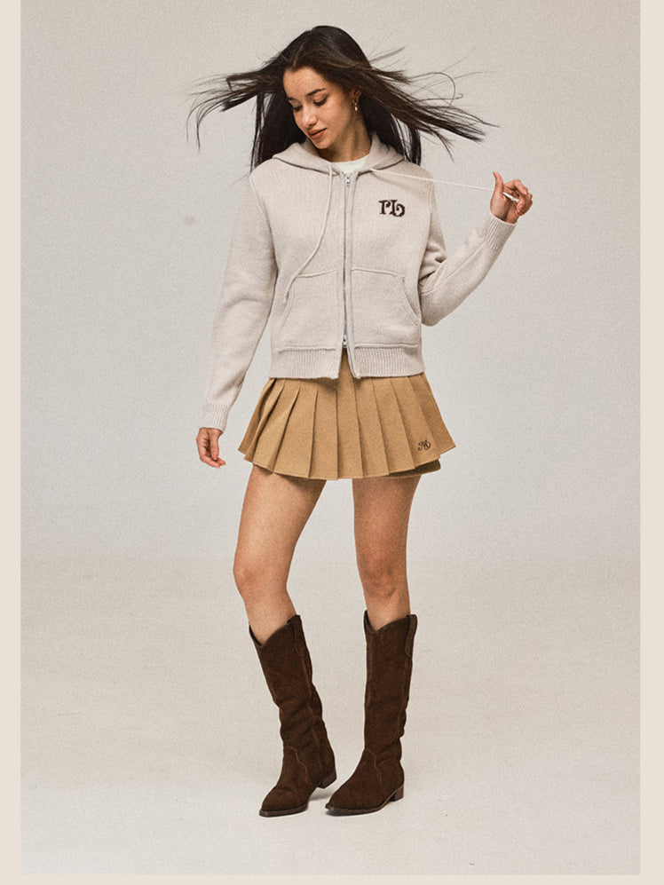 Short Hooded Knit Cardigan
