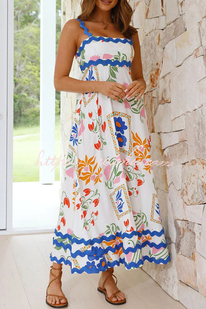 Vivi Fruit Print Wave Pocket Maxi Dress