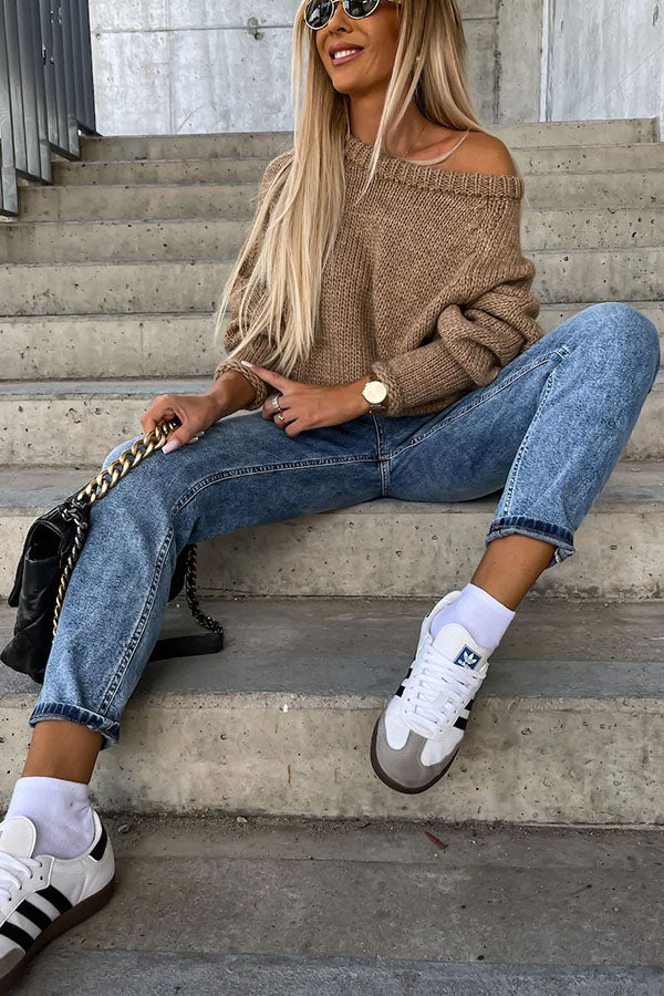 Street Atmosphere Knit Wide Neck Loose Sweater