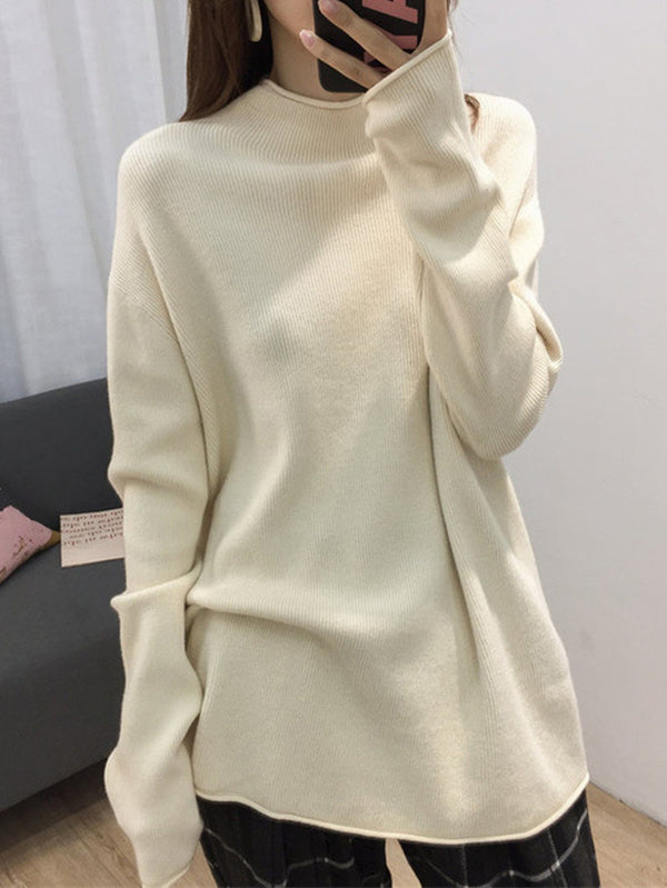 Purple Half Turtleneck Long Sleeve Sweater An1049