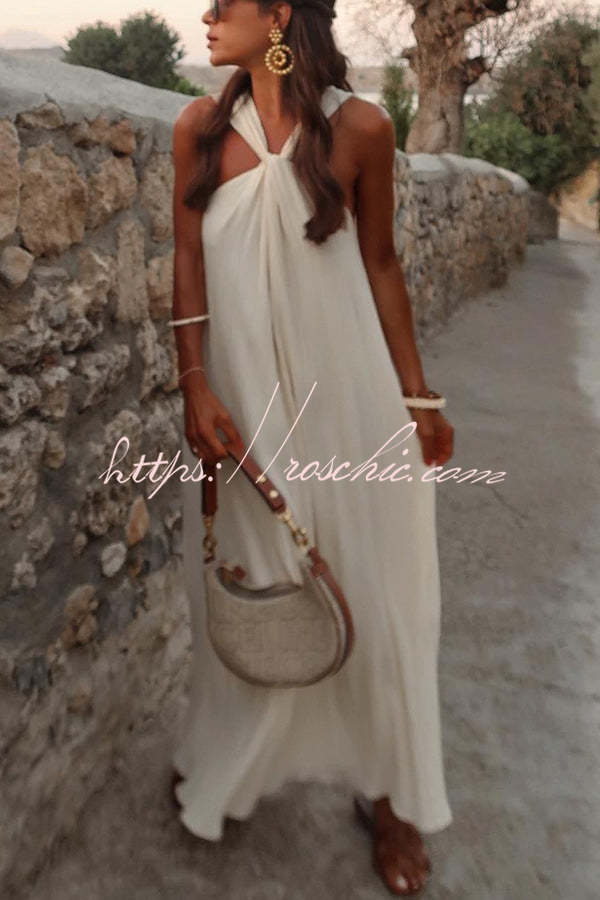 Sea Angel Linen Blend Textured Fabric Halter Vacation Maxi Dress