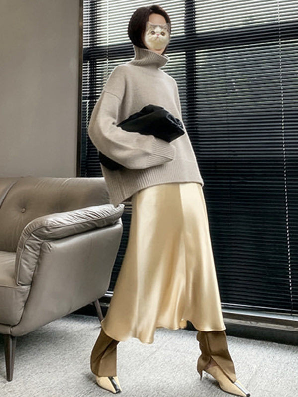 Grey High-neck Long Sleeve Sweater Qx016