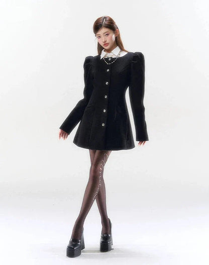 Puff Sleeve Black Mini Dress