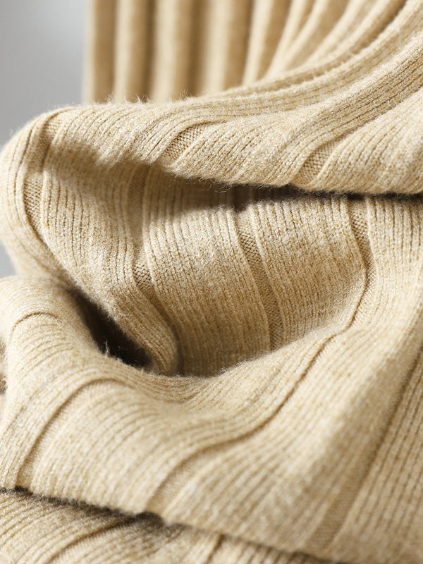 Stylish Long Sleeves High Waisted Pleated Color Half Turtleneck Sweater Dresses