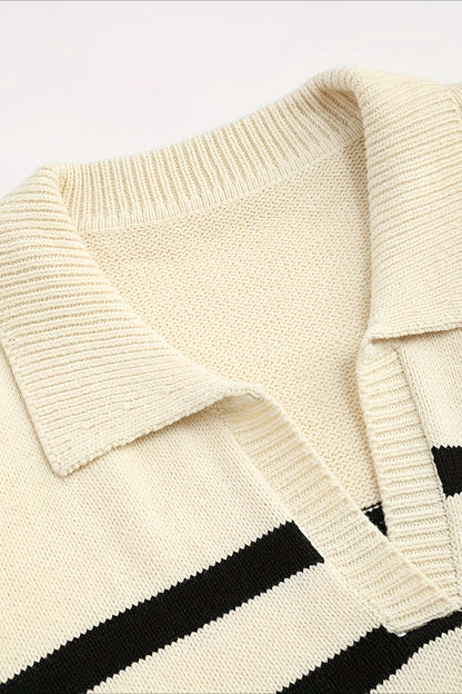 Striped Wool Collar V-neck Sweater