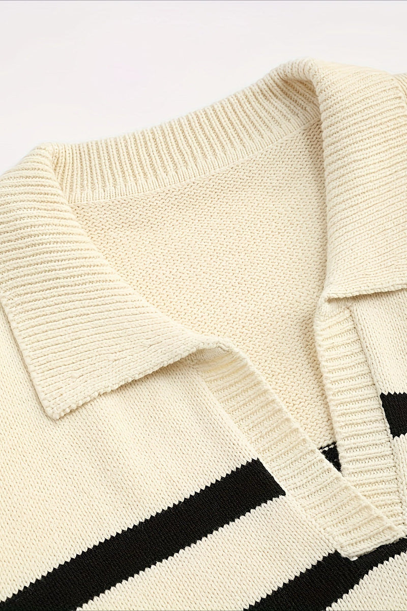 Striped Wool Collar V-neck Sweater