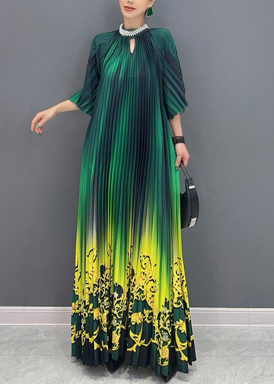 Gradient Color Green Print Long Dresses Summer Ao1036