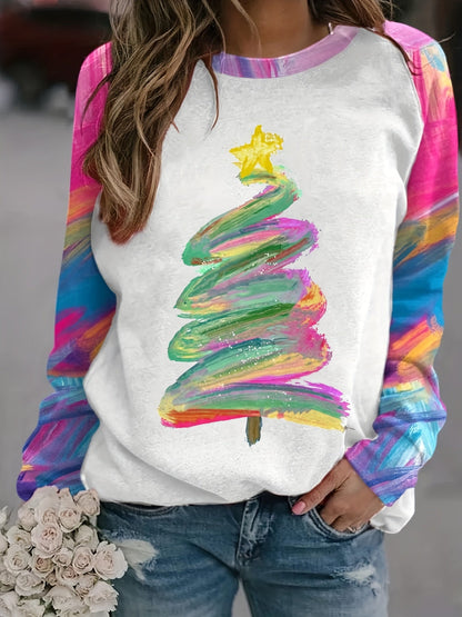 Christmas Tree Print Pullover Sweatshirt Rk6301