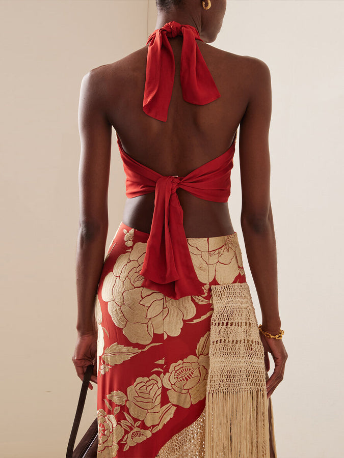 Print Bikini and Fringed Skirt