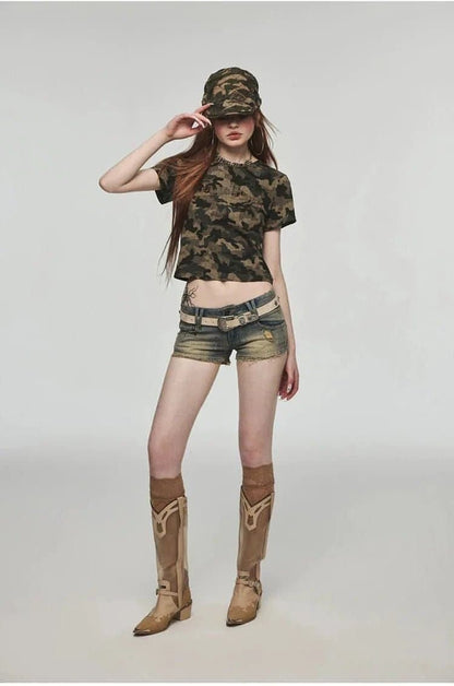 Low-waist Denim Washed Shorts