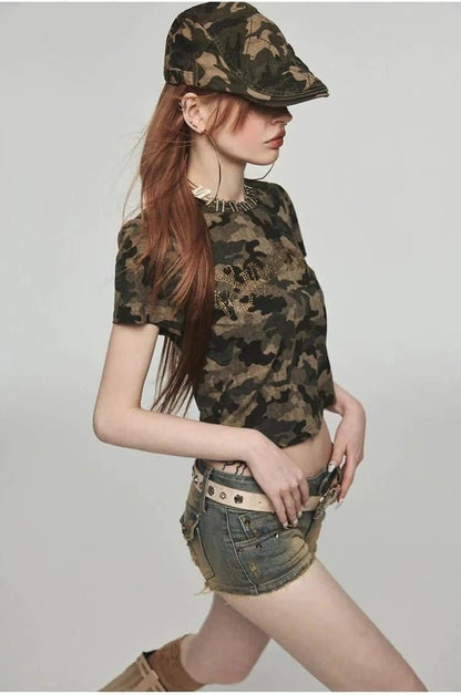 Low-waist Denim Washed Shorts