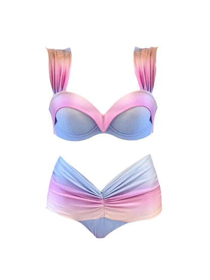 Gradient Color Bikini and Skirt