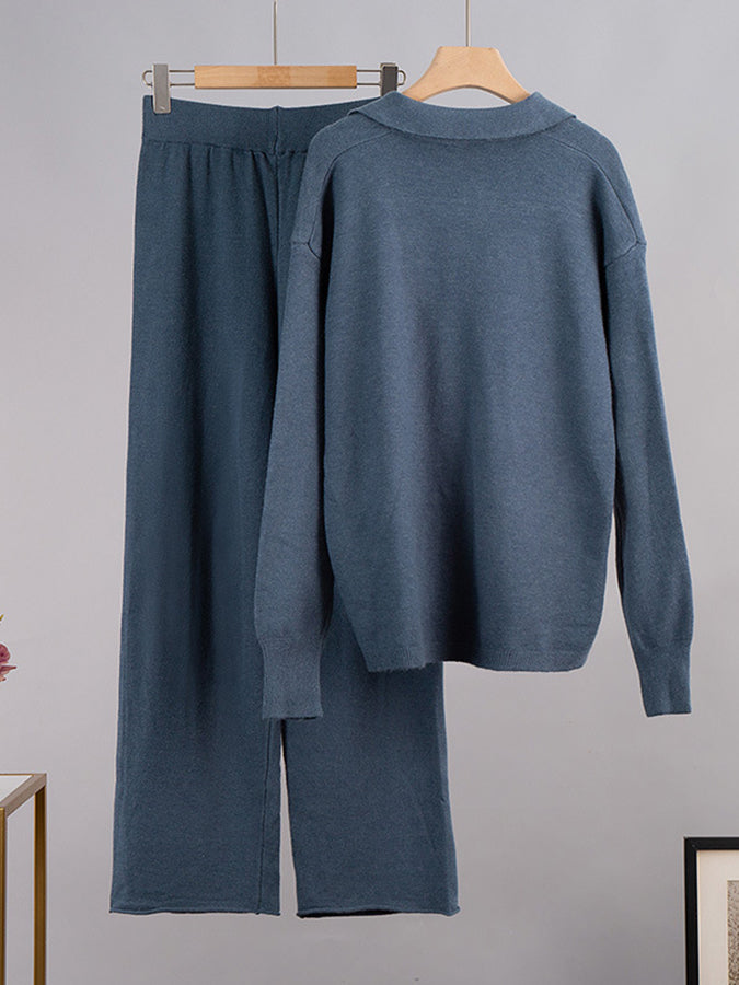 Knitted Polo Shirt and Pants Two Pieces Sets