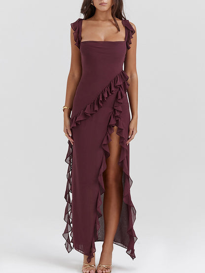 Ruffle Slit Maxi Dress