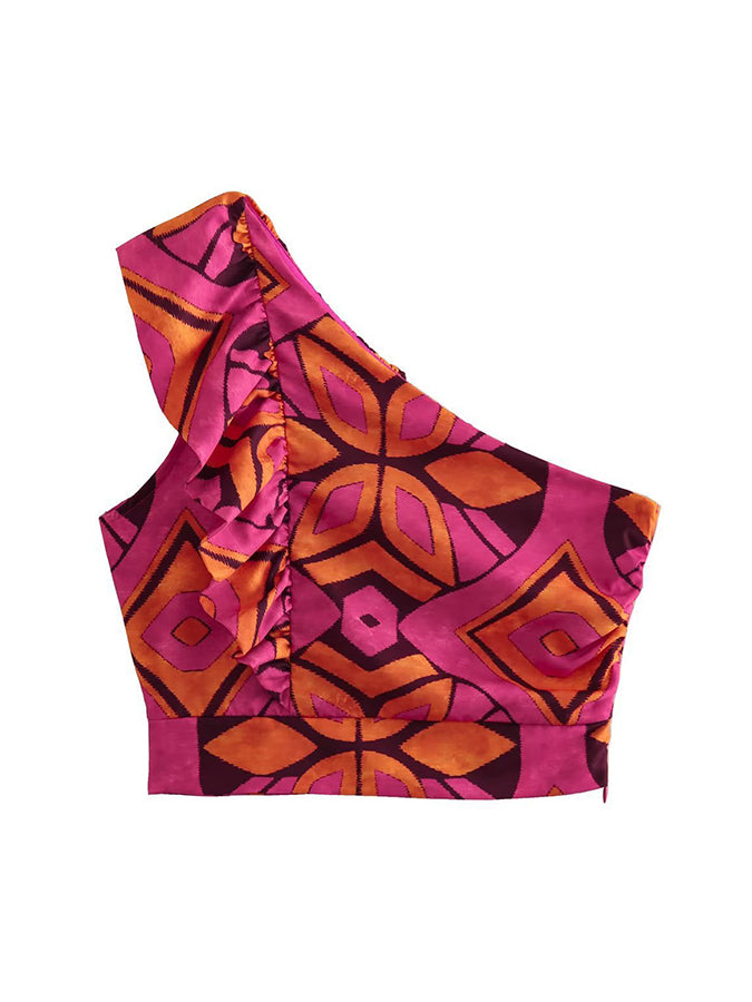 One Shoulder Geometric Printed Tops and Skirts