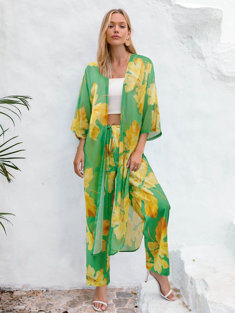 Holiday Printed Kimono and Pants Sets