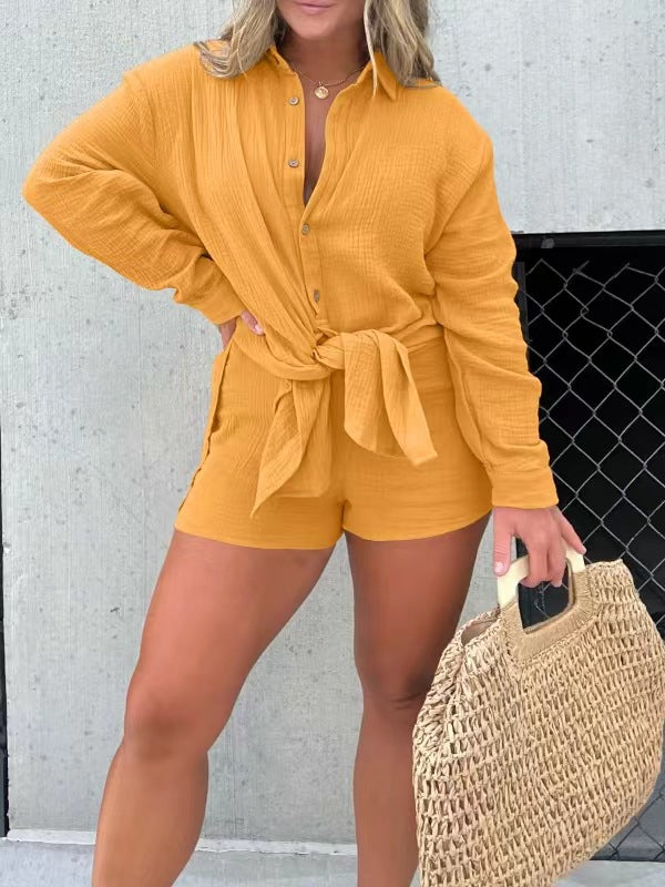 Long Sleeves Tunic Dress and Shorts Two Pieces Sets