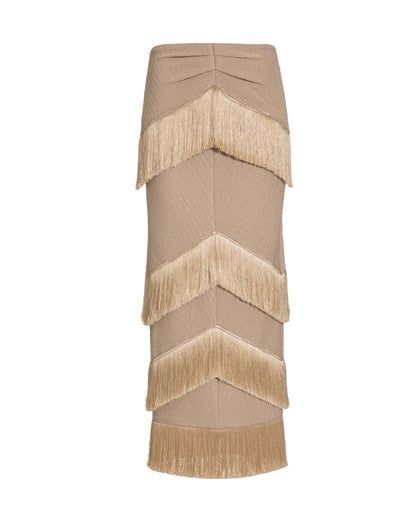 V-neck Fringe Beach Fringed Color Bikini Swimsuit and Skirt