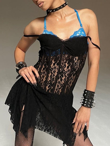 Lace See-through Croset Mini Dress