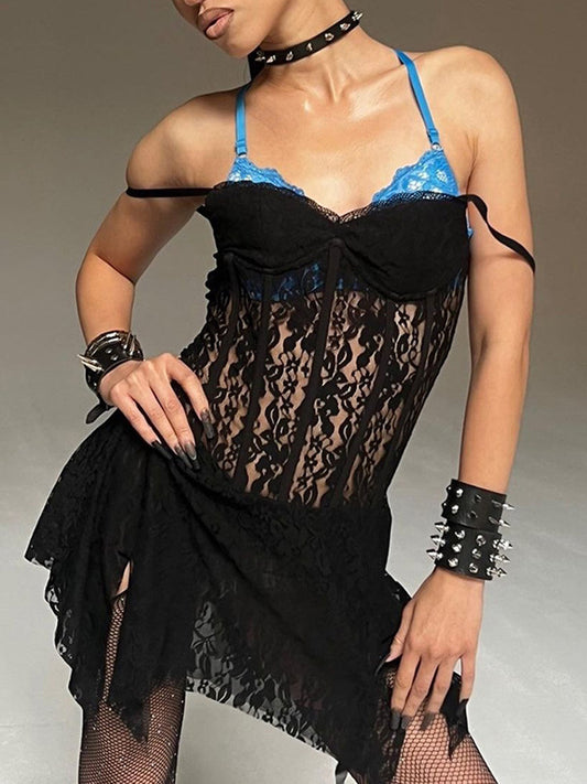 Lace See-through Croset Mini Dress