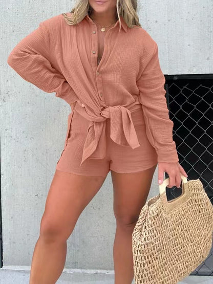 Long Sleeves Tunic Dress and Shorts Two Pieces Sets