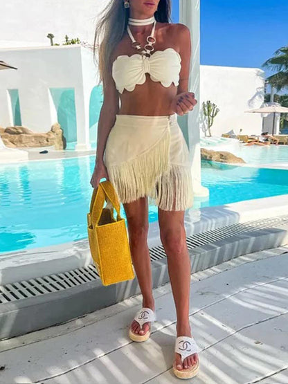 Lace Backless Bandeau Top and Skirt