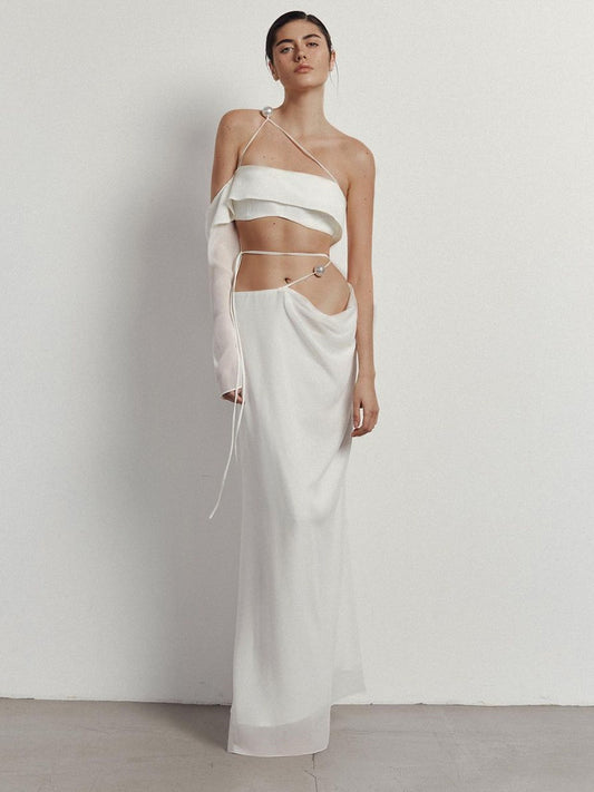 Ruffled Bandeau One-shoulder Top and Skirt