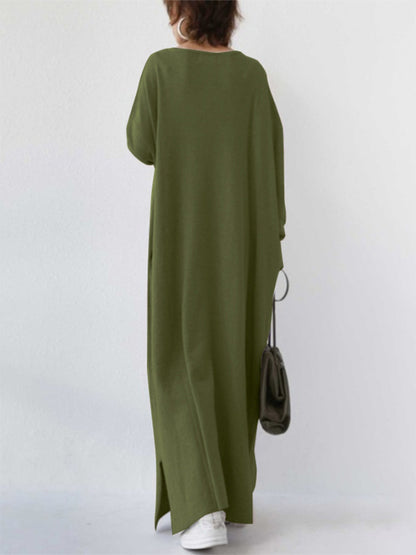 V Neck Long Sleeves Knit Maxi Dress