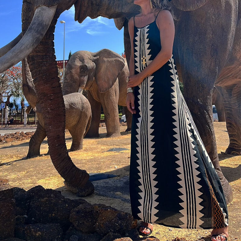 Printed Holiday Sleeveless Maxi Dress