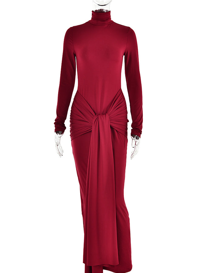 Long Sleeves Lace-up Slim Maxi Dress
