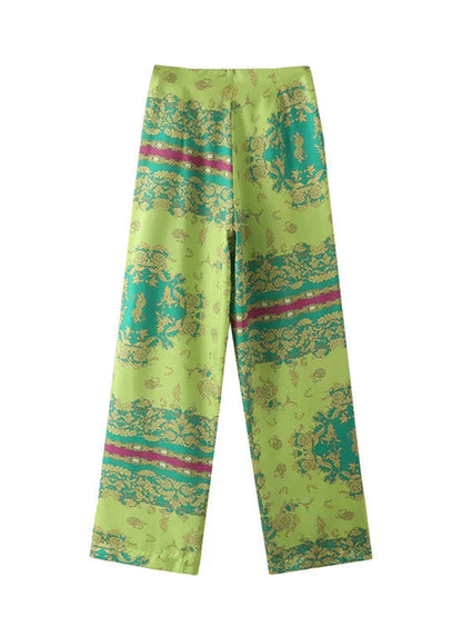 Green Printed Two Piece Shirt and Pants Set