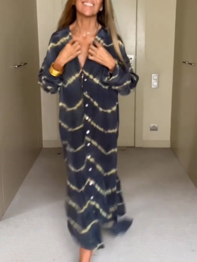 Long Sleeves V Neck Printed Maxi Dress