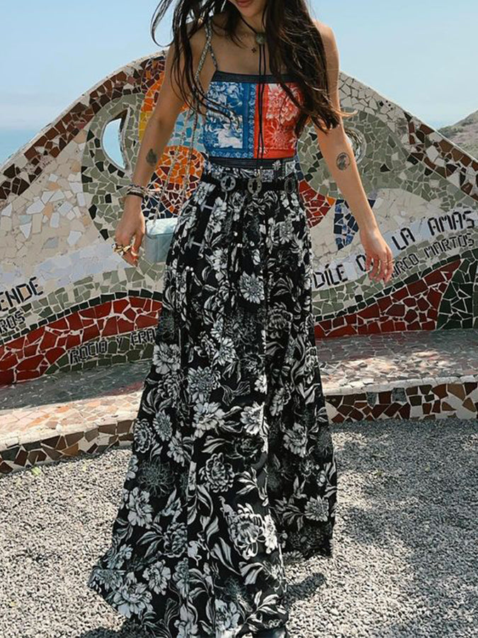 Printed One Piece Swimsuit and Sarong or Printed Pants