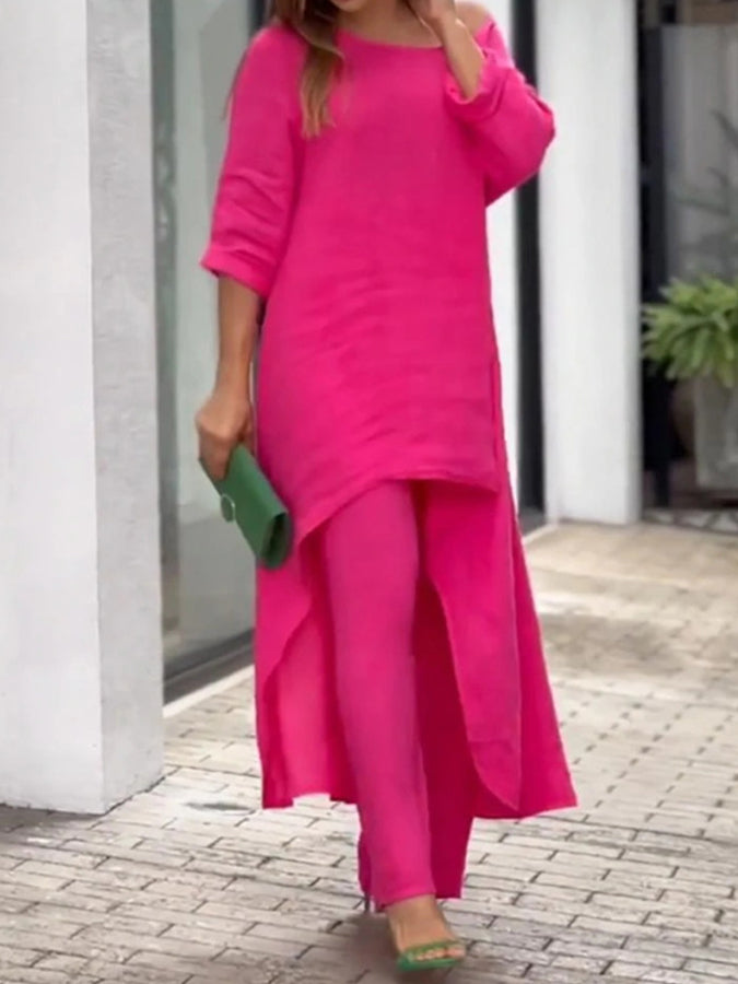 Long Sleeves Round Neck Shirt and Pants Sets