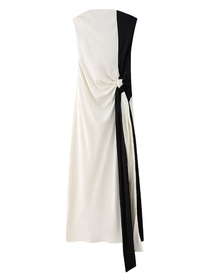 White-black Color-block Off Shoulder Maxi Dress