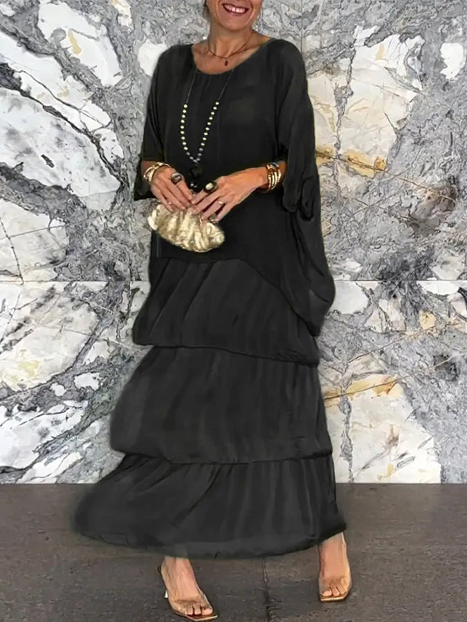 Round Neck Batwing Sleeves Maxi Dress
