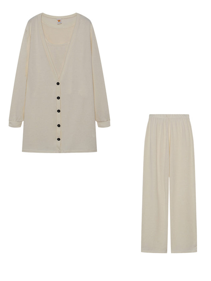 Knitted Cardigan and Vest and Pants Three Pieces Sets