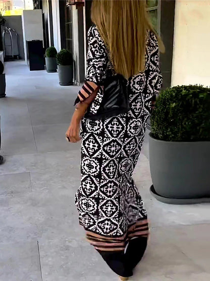 Long Sleeves Geometric Printed Maxi Dress