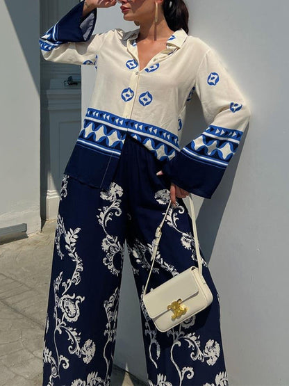 Long Sleeves Printed Shirt and Pants Sets